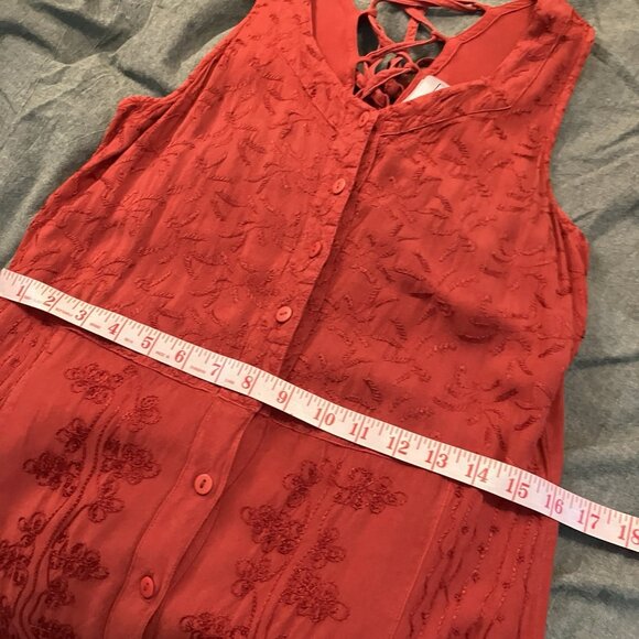 Y2K Daniel Laurent Maxi Dress Womens S Red Floral Embroidered Boho Fairy Vintage - Picture 8 of 10